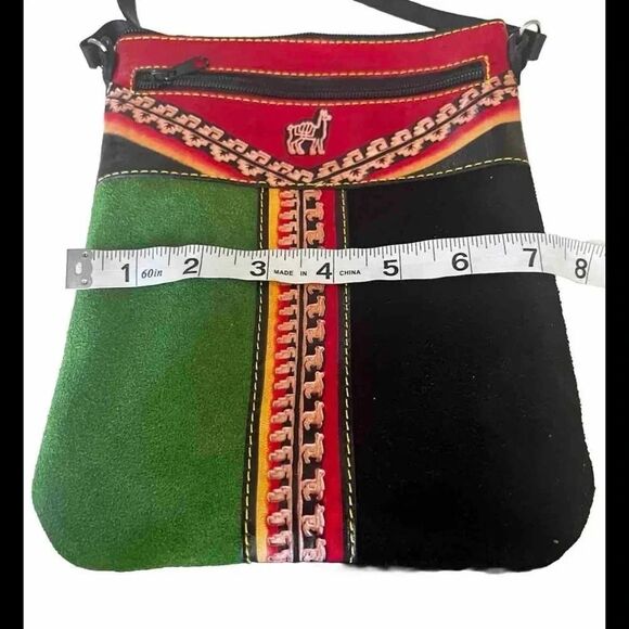 Cusco Traveler Llama Themed Multicolored Leather Sling Crossbody from Peru - Picture 5 of 7